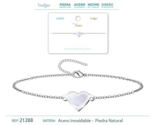 [21288] Pulsera Corazón de Opalina en acero plateado - Pulsera de acero de moda