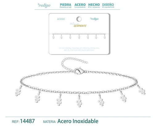 [14487] Pulsera con 7 colgantes de Serpiente Plateado - Accesorios de joyería temática animal