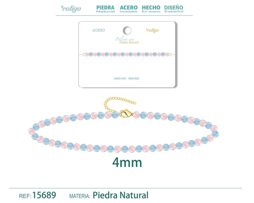[15689] Pulsera de cuarzo rosa y opalina de 4 mm - Joyería de moda y pulseras