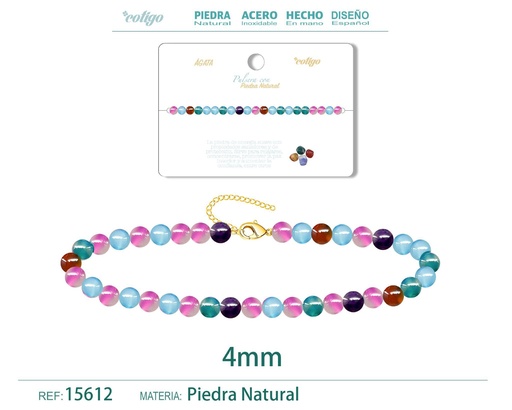 [15612] Pulsera de ágata 4 mm - Joyería de piedra natural y acero