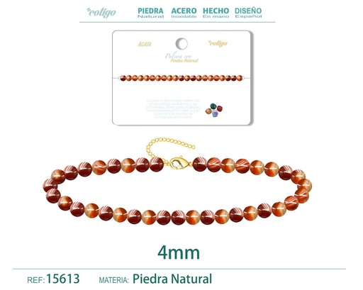 [15613] Pulsera de Ágata 4 mm - Joyería de moda y accesorios