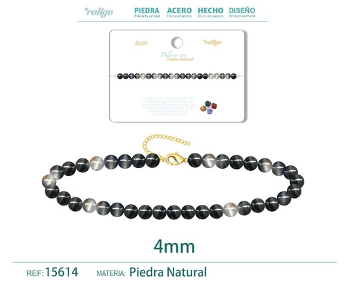 [15614] Pulsera de Ágata 4 mm - Joyería de moda y accesorios