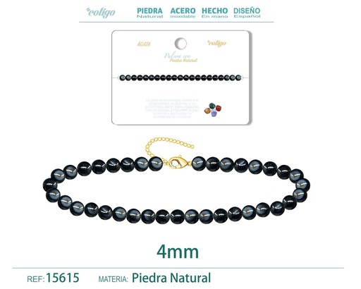 [15615] Pulsera de ágata 4 mm - Joyería de piedra natural y acero