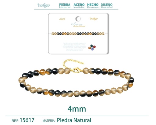 [15617] Pulsera de Ágata 4 mm - Joyería de moda y accesorios