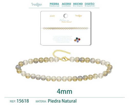 [15618] Pulsera de Ágata 4 mm - Joyería de moda y accesorios