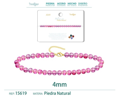 [15619] Pulsera de Ágata 4 mm - Joyería de moda y accesorios