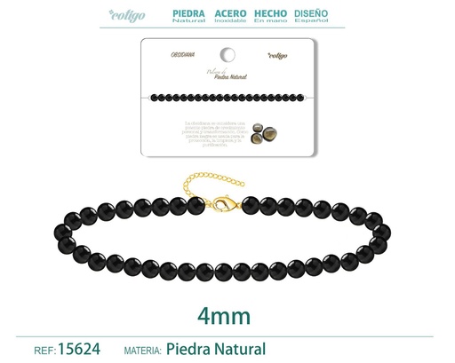 [15624] Pulsera de Obsidiana 4 mm - Joyería de moda y accesorios