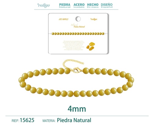 [15625] Pulsera de jade amarillo 4 mm - Joyería de piedra natural y acero