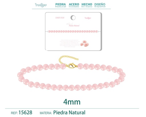 [15628] Pulsera de Cuarzo Rosa 4 mm - Joyería de moda y accesorios