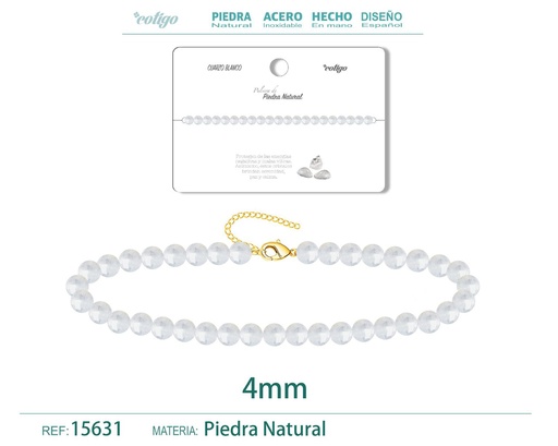 [15631] Pulsera de Cuarzo Blanco 4 mm - Joyería de moda y accesorios