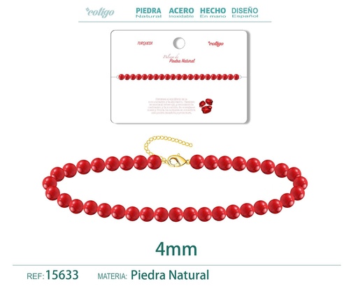 [15633] Pulsera de turquesa rojo 4mm - Últimas ofertas en pulseras de acero