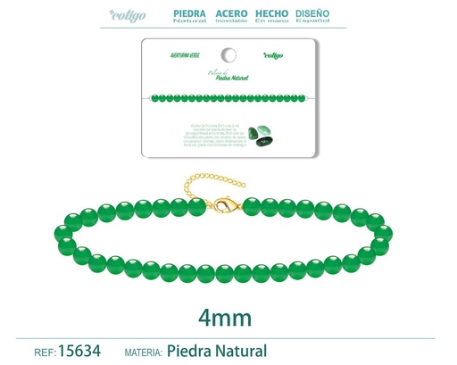 [15634] Pulsera de Aventurina Verde 4 mm - Joyería de moda y accesorios