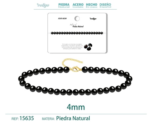 [15635] Pulsera de Ágata Negra 4 mm - Joyería de moda y accesorios