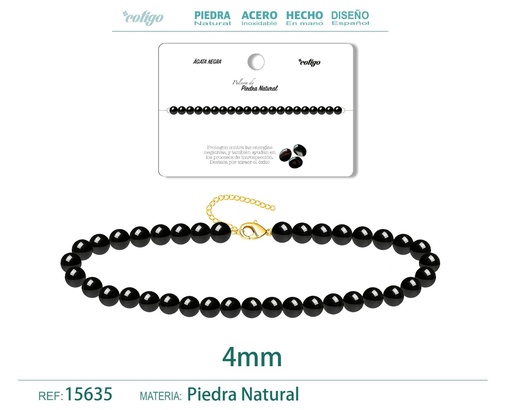 [15635] Pulsera de ágata negra 4mm - Últimas ofertas en pulseras de acero