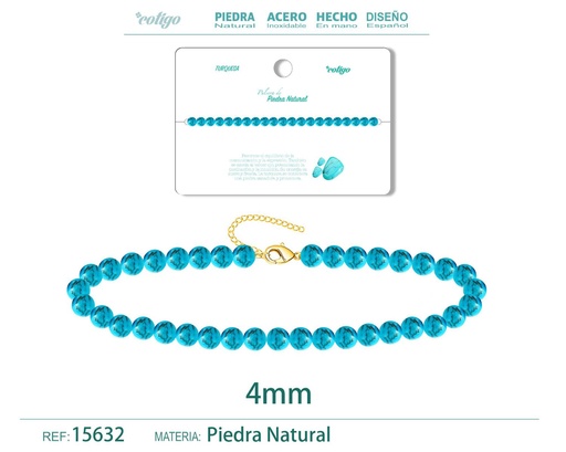 [15632] Pulsera de Turquesa Azul 4 mm - Joyería de moda y accesorios