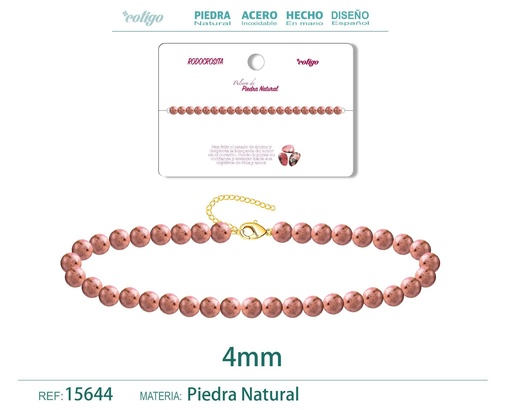 [15644] Pulsera de rodocrosita 4 mm - Joyería de piedra natural y acero