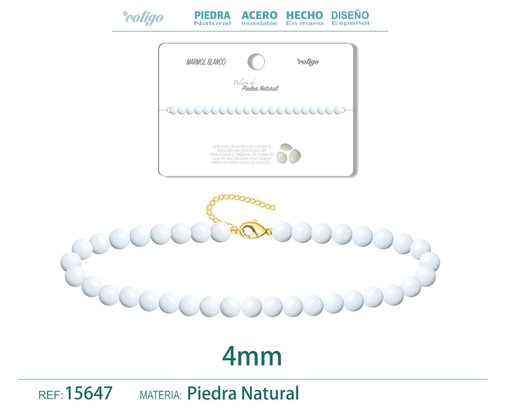 [15647] Pulsera de Mármol Blanco 4 mm - Joyería de moda y accesorios