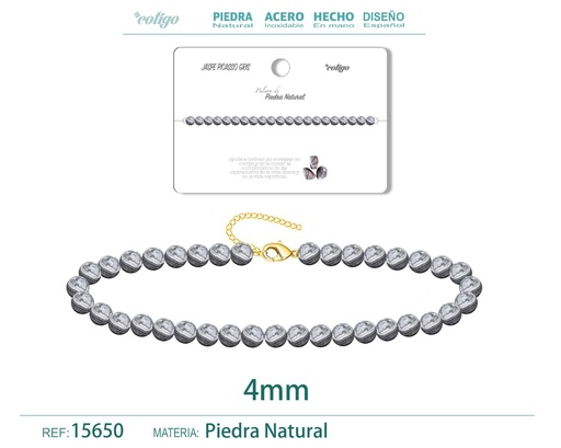 [15650] Pulsera de Jaspe Picasso Gris 4 mm - Joyería de moda y accesorios