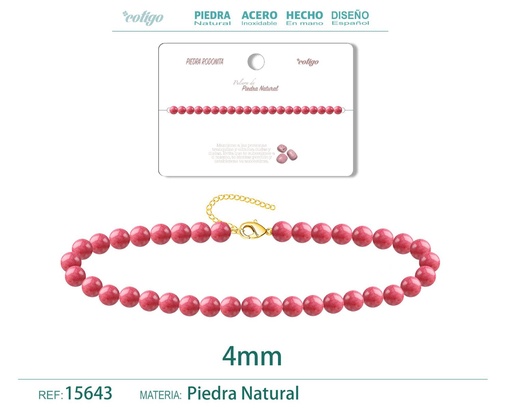 [15643] Pulsera de Piedra Rodonita 4 mm - Joyería de moda y accesorios