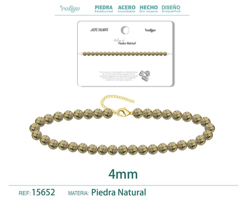 [15652] Pulsera de jaspe dálmata 4 mm - Joyería de piedra natural y acero