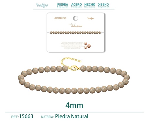 [15663] Pulsera de jaspe rayado rojo 4 mm - Joyería de piedra natural y acero