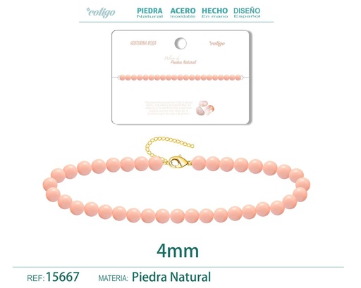 [15667] Pulsera de Aventurina Rosa 4 mm - Joyería de moda y accesorios