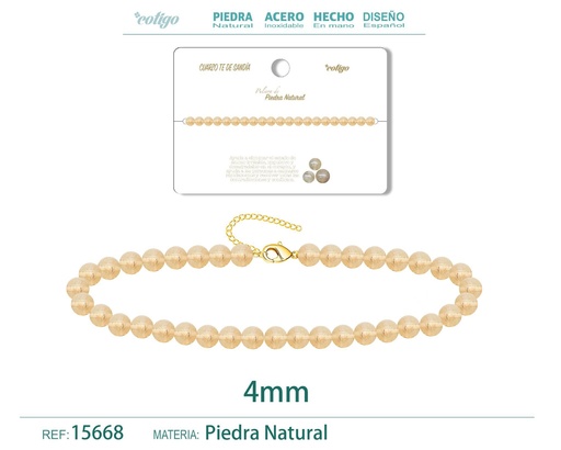 [15668] Pulsera de cuarzo té de sandía de 4 mm - Joyería de moda y pulseras