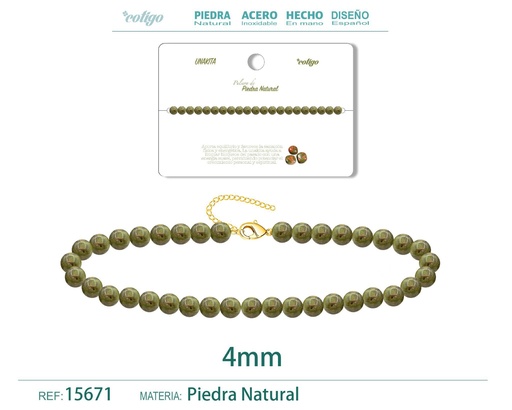 [15671] Pulsera de unakita de 4 mm - Joyería de moda y pulseras