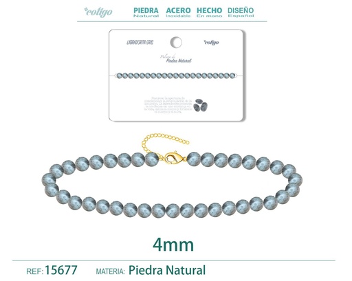 [15677] Pulsera de Labradorita Gris 4 mm - Joyería de moda y accesorios