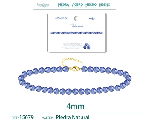 [15679] Pulsera de Jaspe de Punto Azul 4 mm - Joyería de moda y accesorios