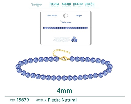 [15679] Pulsera de jaspe de punto azul de 4 mm - Joyería de moda y pulseras