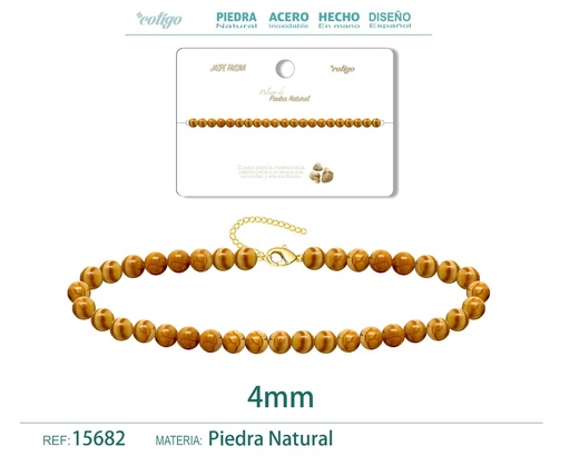 [15682] Pulsera de jaspe paisina de 4 mm - Joyería de moda y pulseras