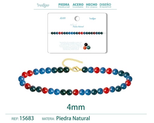 [15683] Pulsera de Ágata 4 mm - Joyería de moda y accesorios