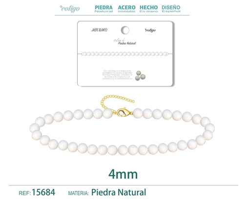 [15684] Pulsera de jaspe blanco de 4 mm - Joyería de moda y pulseras