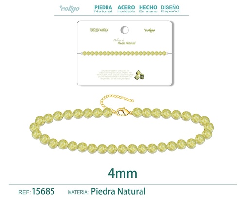 [15685] Pulsera de turquesa amarilla de 4 mm - Joyería de moda y pulseras