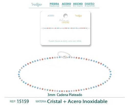 [15159] Pulsera de acero plateado con bola de cristal - Accesorios de joyería