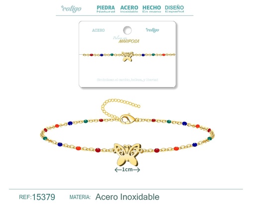 [15379] Pulsera de acero multicolor con mariposa - Accesorios de joyería
