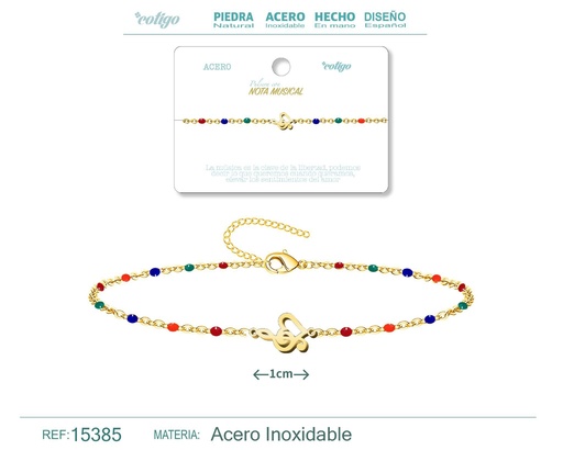 [15385] Pulsera de acero multicolor con nota musical - Accesorios de joyería
