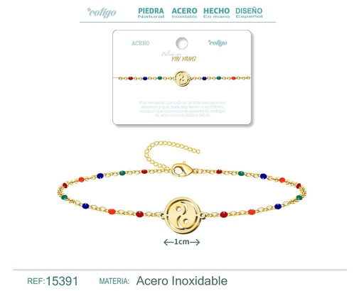 [15391] Pulsera de acero multicolor con yin y yang - Accesorios de joyería