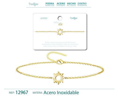 [12967] Pulsera de Acero Dorado con Sol - Joyería de acero y accesorios