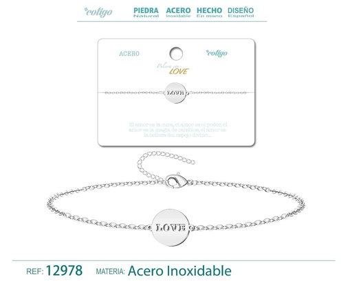 [12978] Pulsera de Acero Plateado con Love - Joyería de acero y accesorios