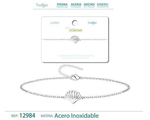 [12984] Pulsera de Acero Plateado con Concha - Joyería de acero y accesorios