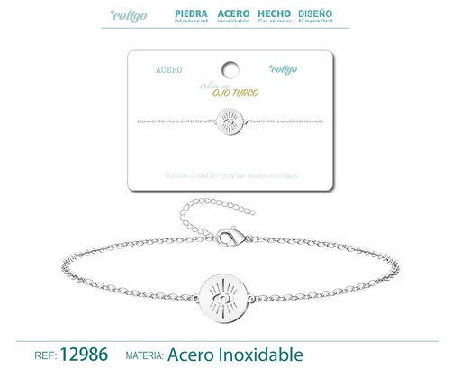 [12986] Pulsera de Acero Plateado con Ojo Turco - Joyería de acero y accesorios