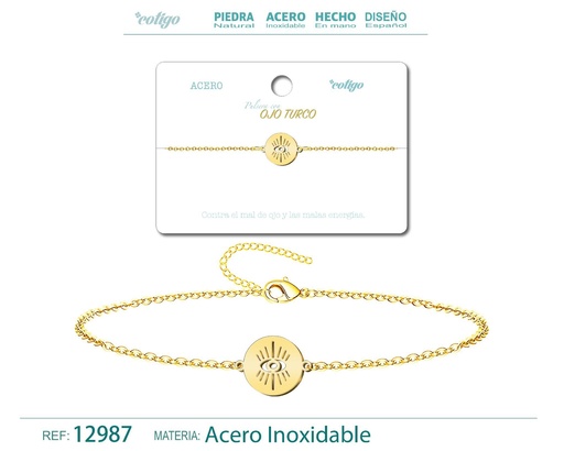 [12987] Pulsera Ojo Turco de Acero Dorado - Accesorios de joyería y pulseras