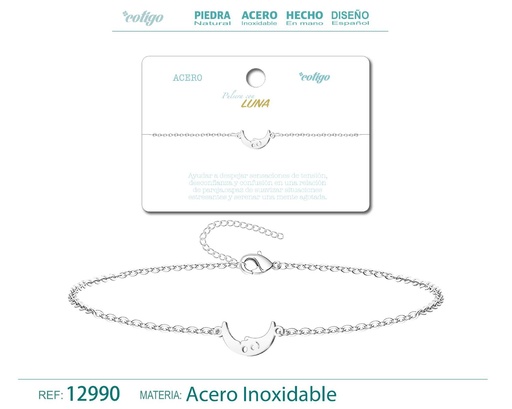 [12990] Pulsera de Acero Plateado con Luna - Joyería de acero y accesorios