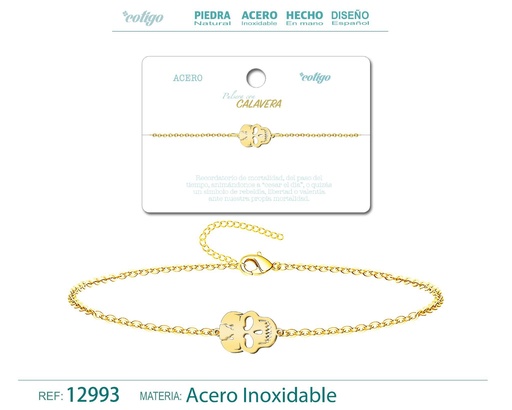 [12993] Pulsera Calavera de Acero Dorado - Accesorios de joyería y pulseras
