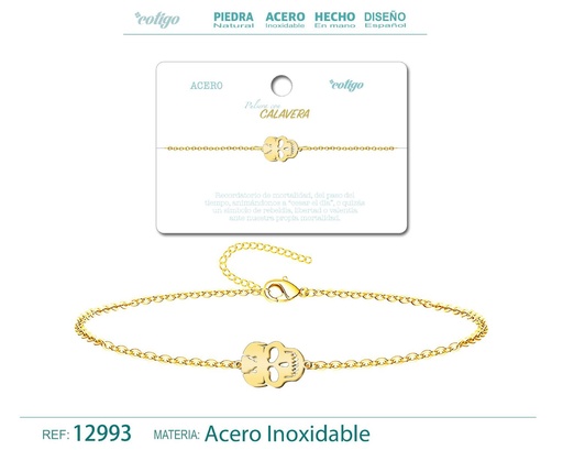 [12993] Pulsera de Acero Dorado con Calavera - Joyería de acero y accesorios