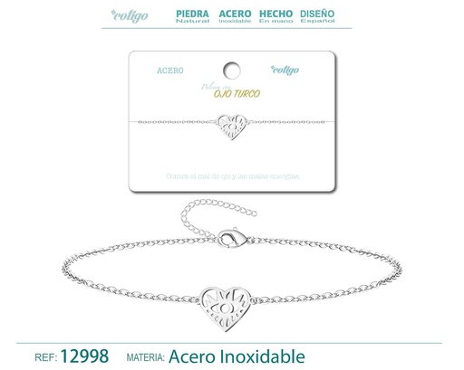 [12998] Pulsera de Acero Plateado con Ojo Turco - Joyería de acero y accesorios