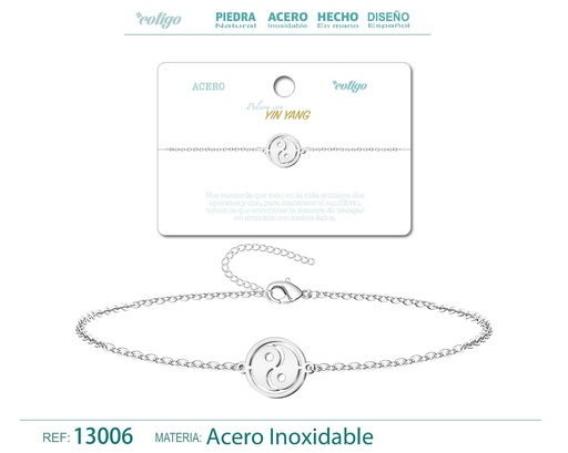 [13006] Pulsera de Acero Plateado con Yin Yang - Joyería de acero y accesorios