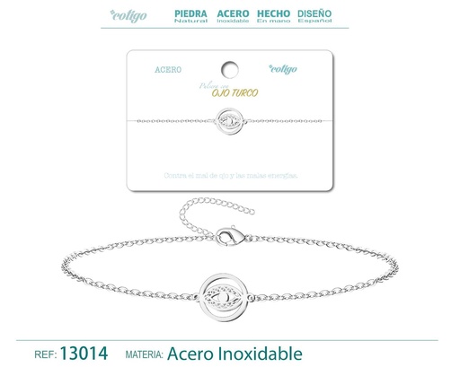 [13014] Pulsera de Acero Plateado con Ojo Turco - Joyería de acero y accesorios